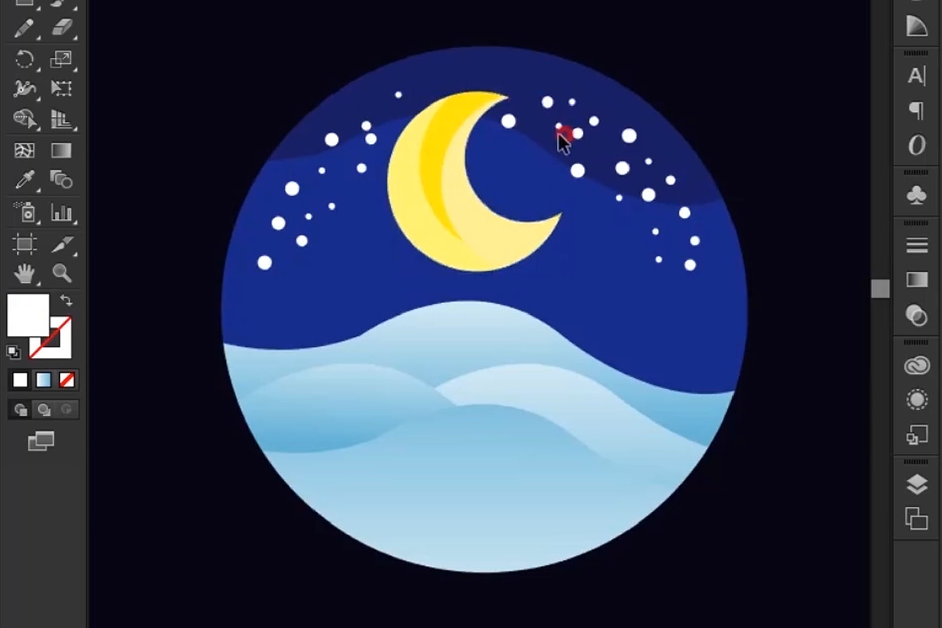 36 AI-月亮小夜景极简插画绘制-鱼先生设计课堂